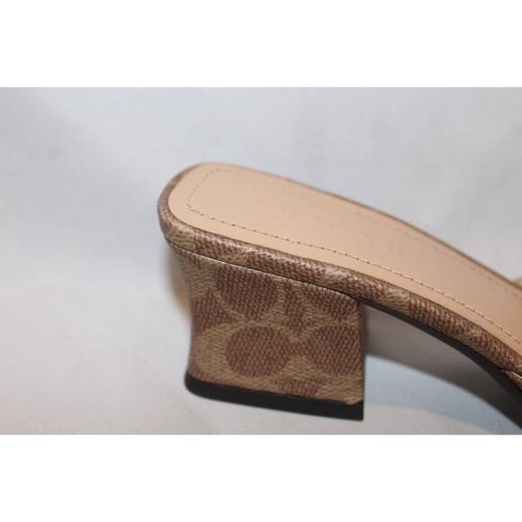 Coach Sculpted C Block Heel In Signature Canvas TAN NIB - Picture 6 of 8